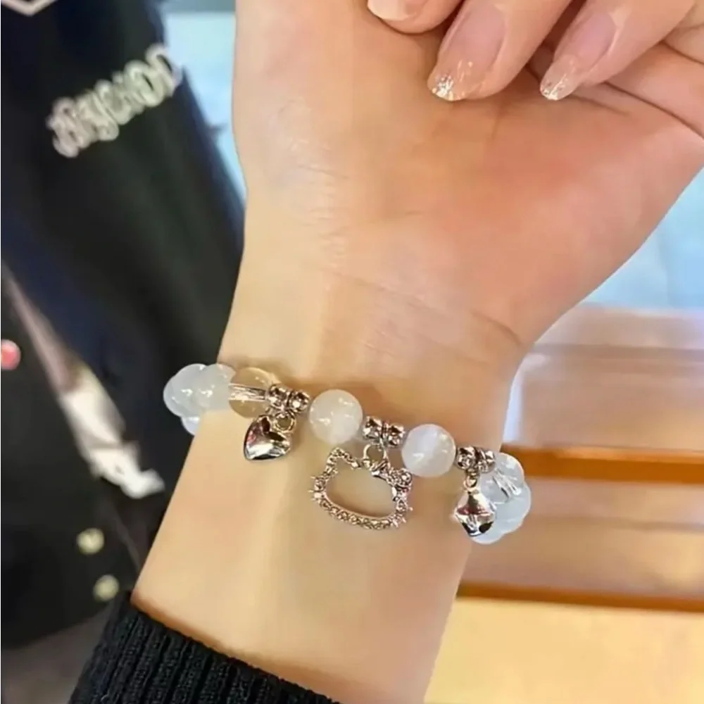 New, White Beaded Hello Kitty Bracelet with Silver Charms - Picture 2 of 5